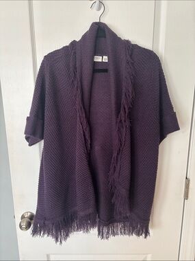 Cato Deep Purple Fringe Open-Front Knit Cardigan